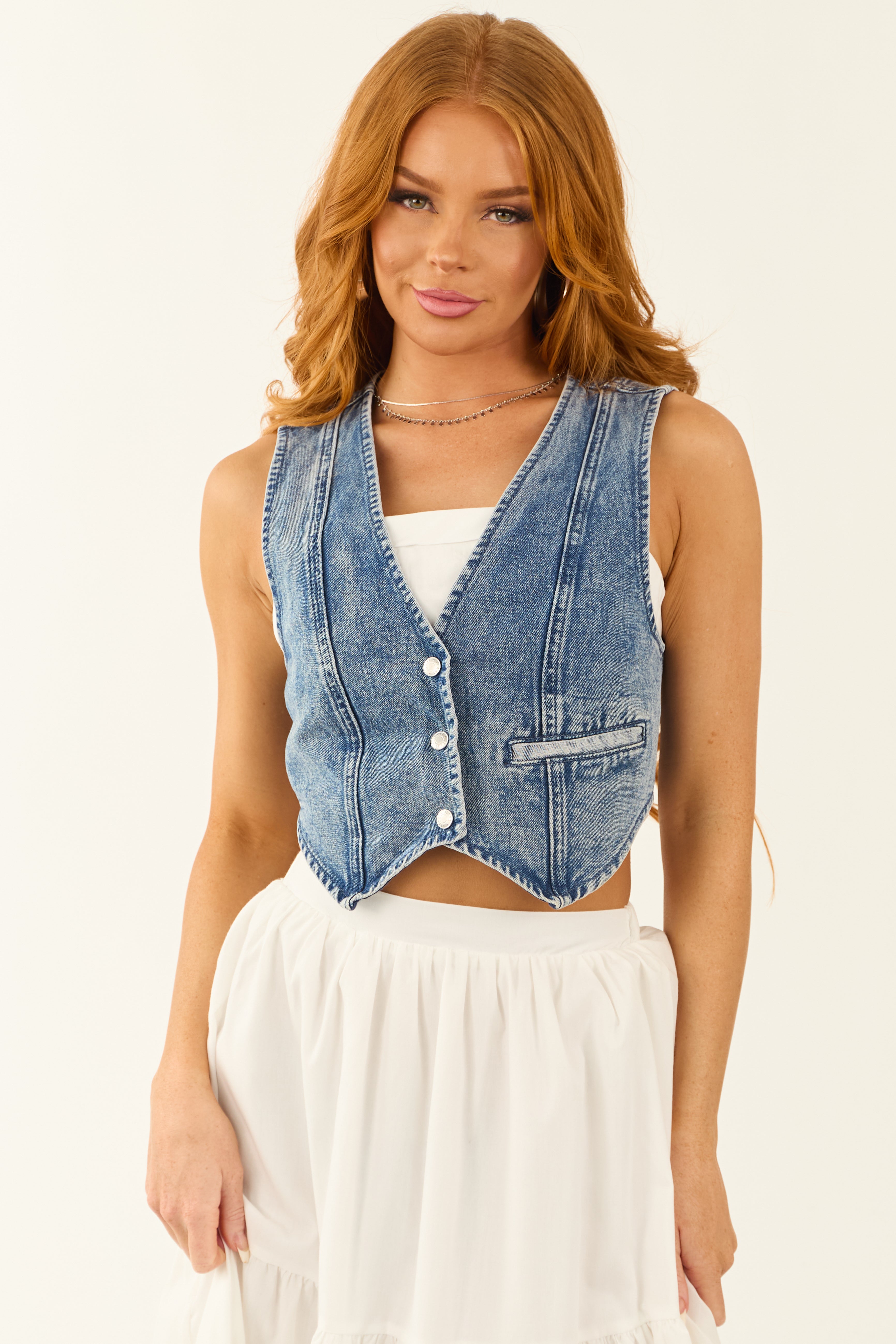 Medium Wash Vintage Denim Button Up Vest