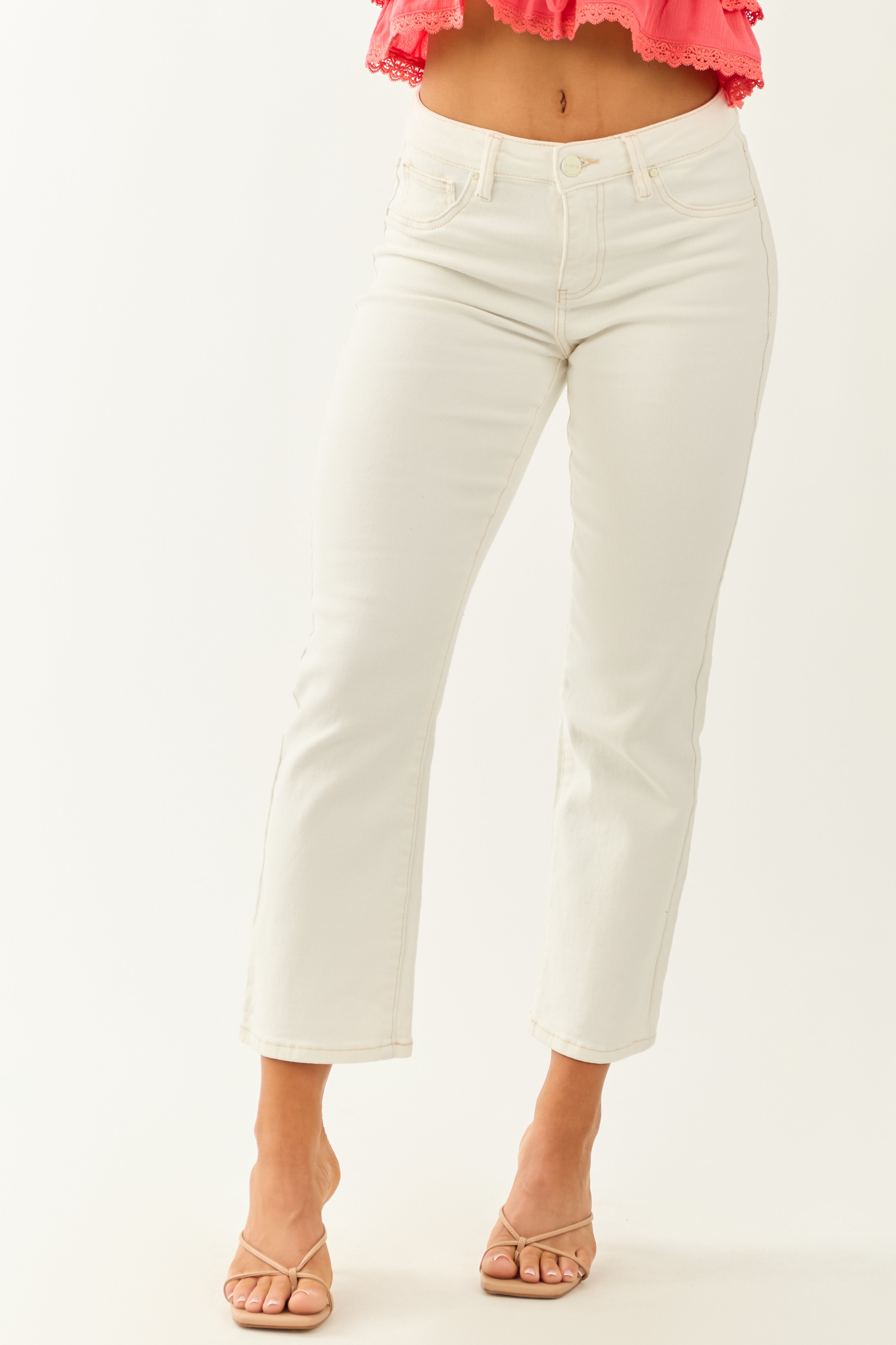 Risen White Wash Denim Straight Stretchy Jeans
