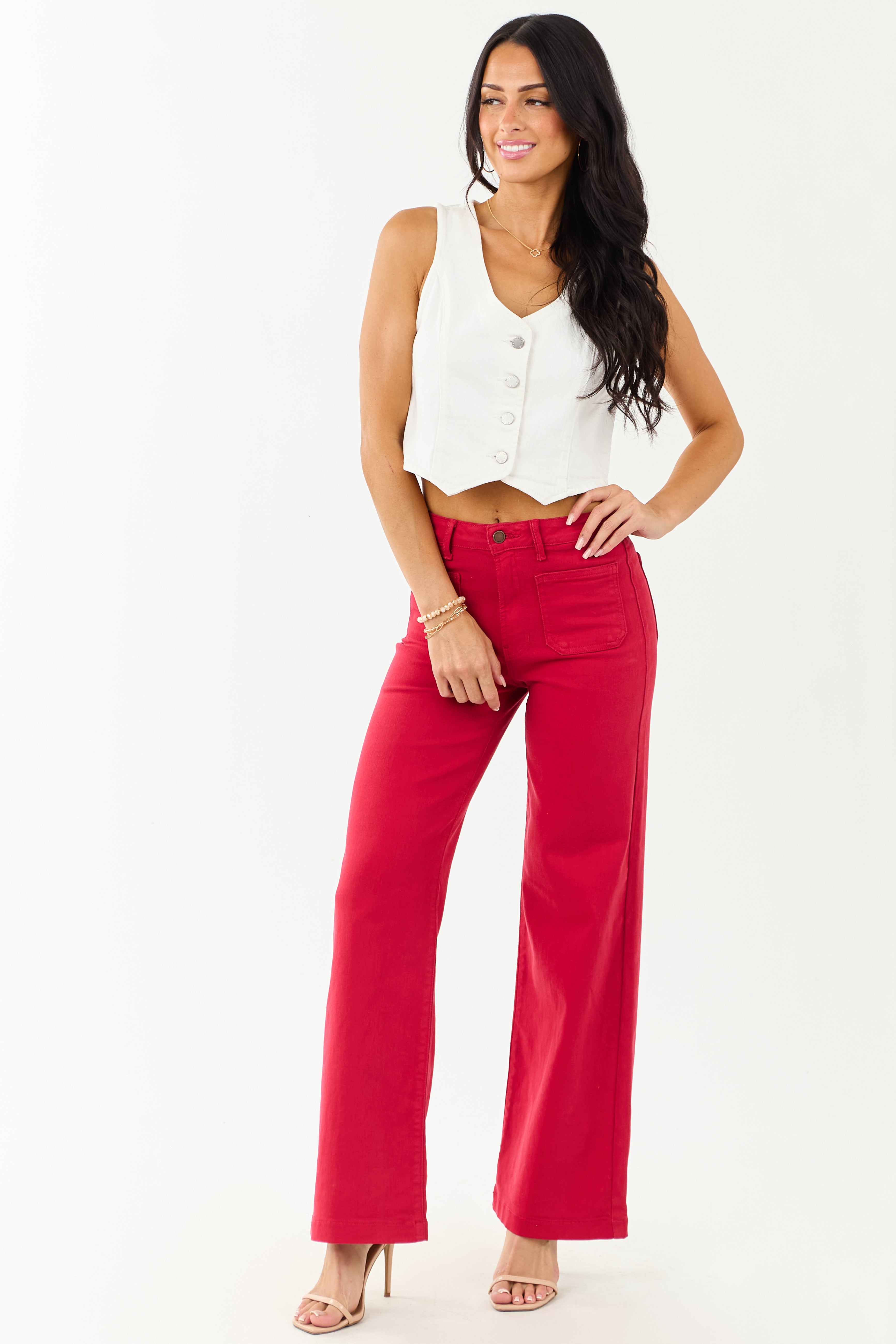 Ruby High Rise Patch Pocket Stretchy Wide Leg Jeans