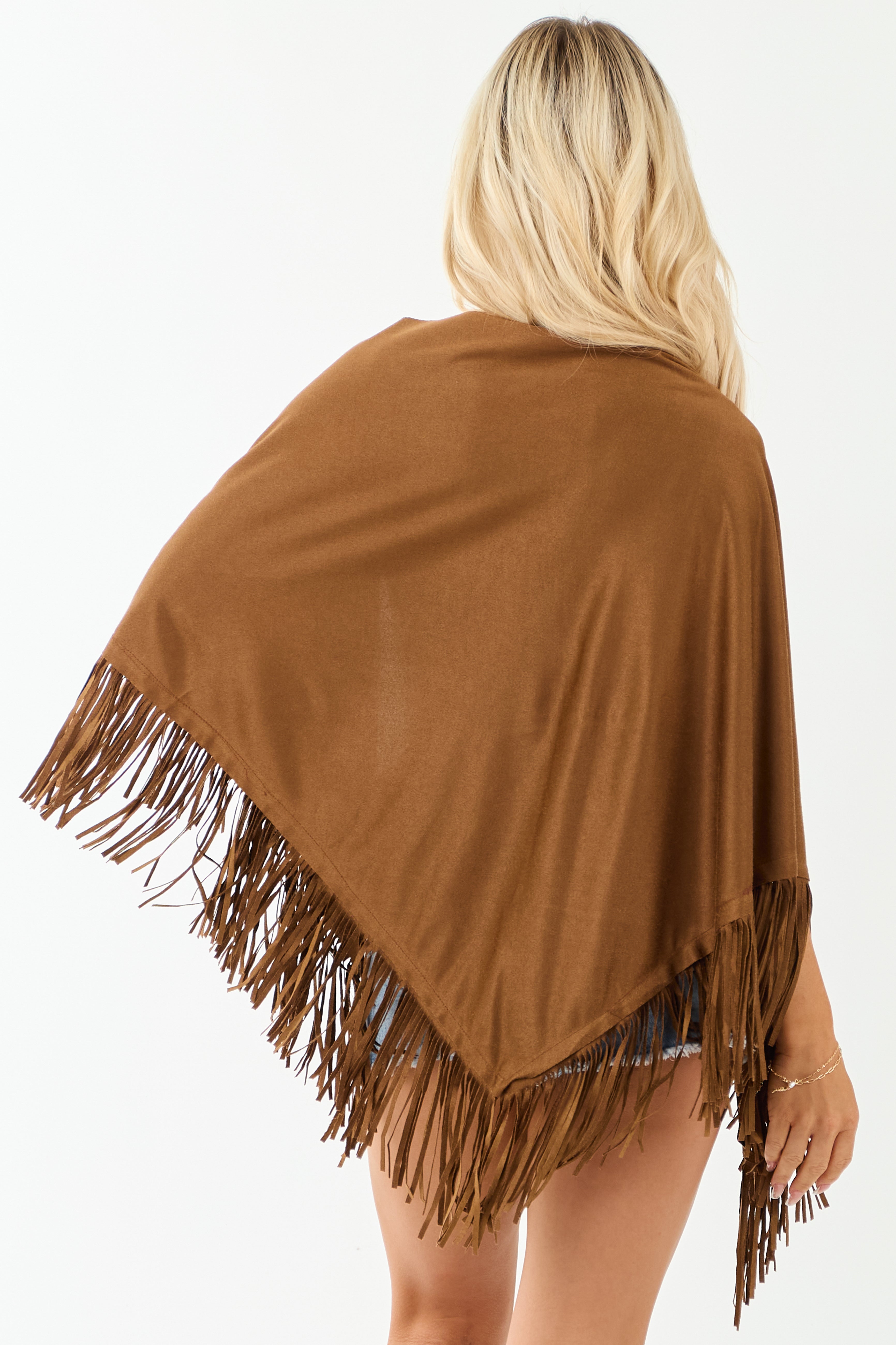 Sepia Faux Suede Boho Fringe Shawl