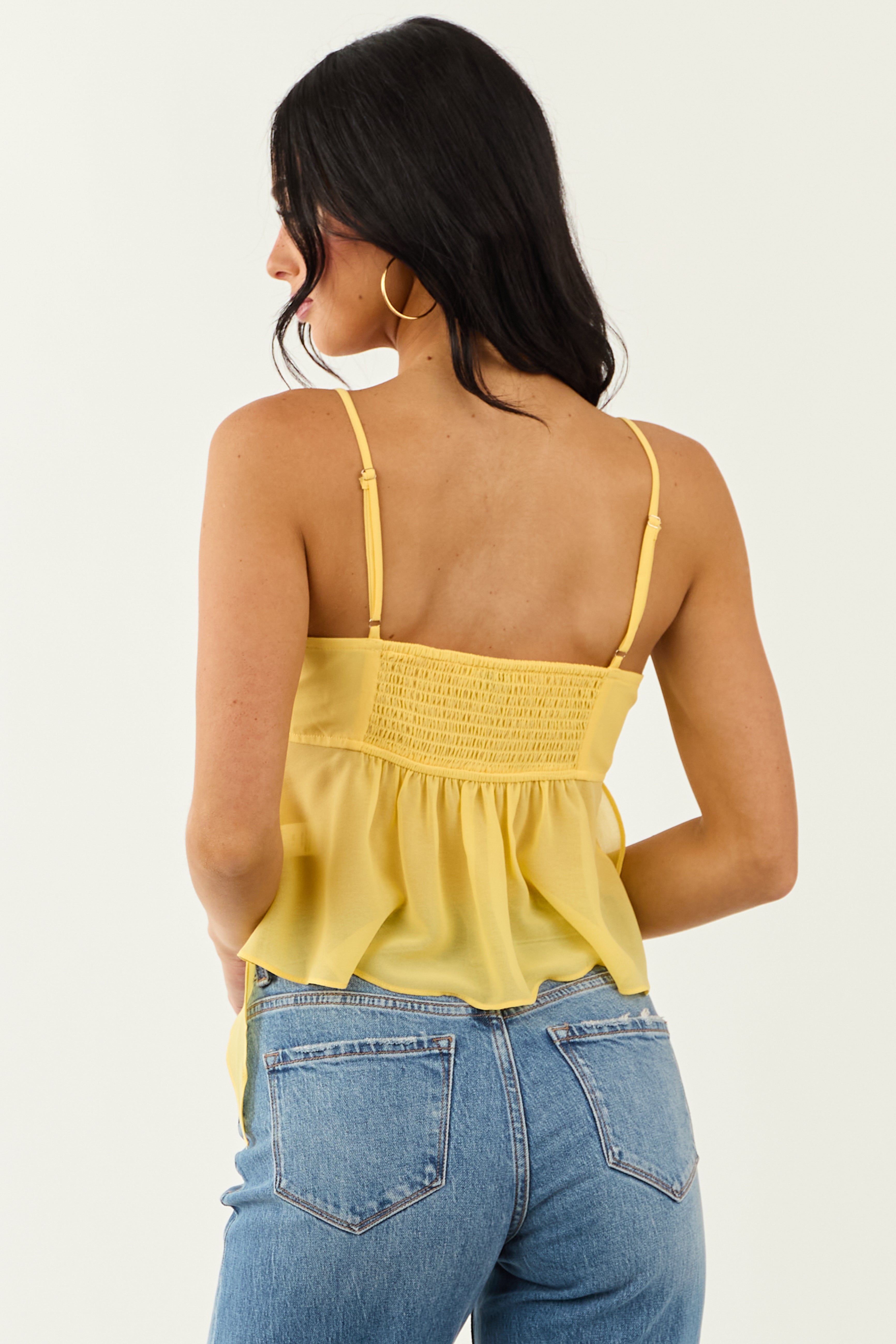 Canary Yellow Ruffle Handkerchief Hem Cami Top