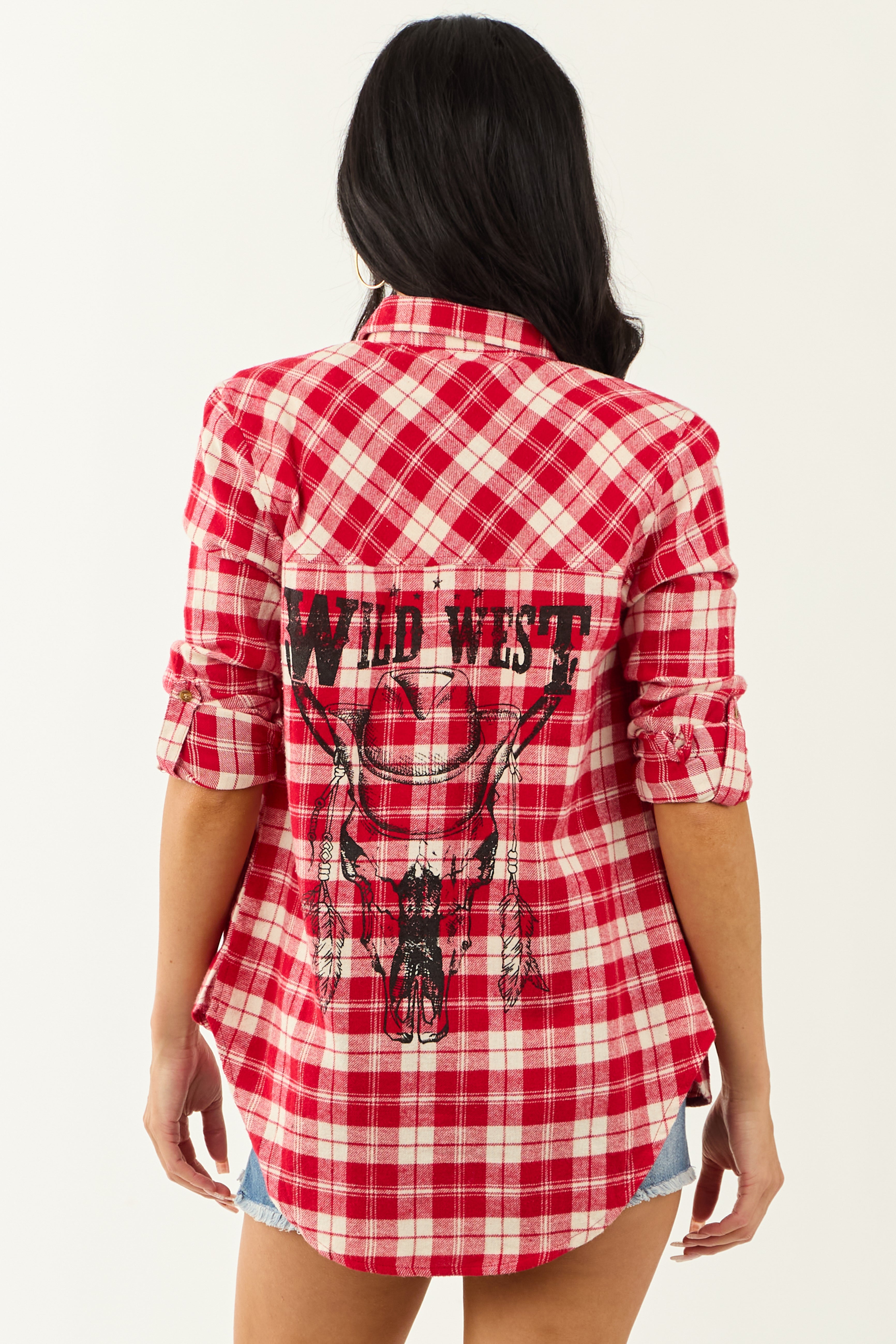 Cherry Plaid 'Wild West' Graphic Cotton Top