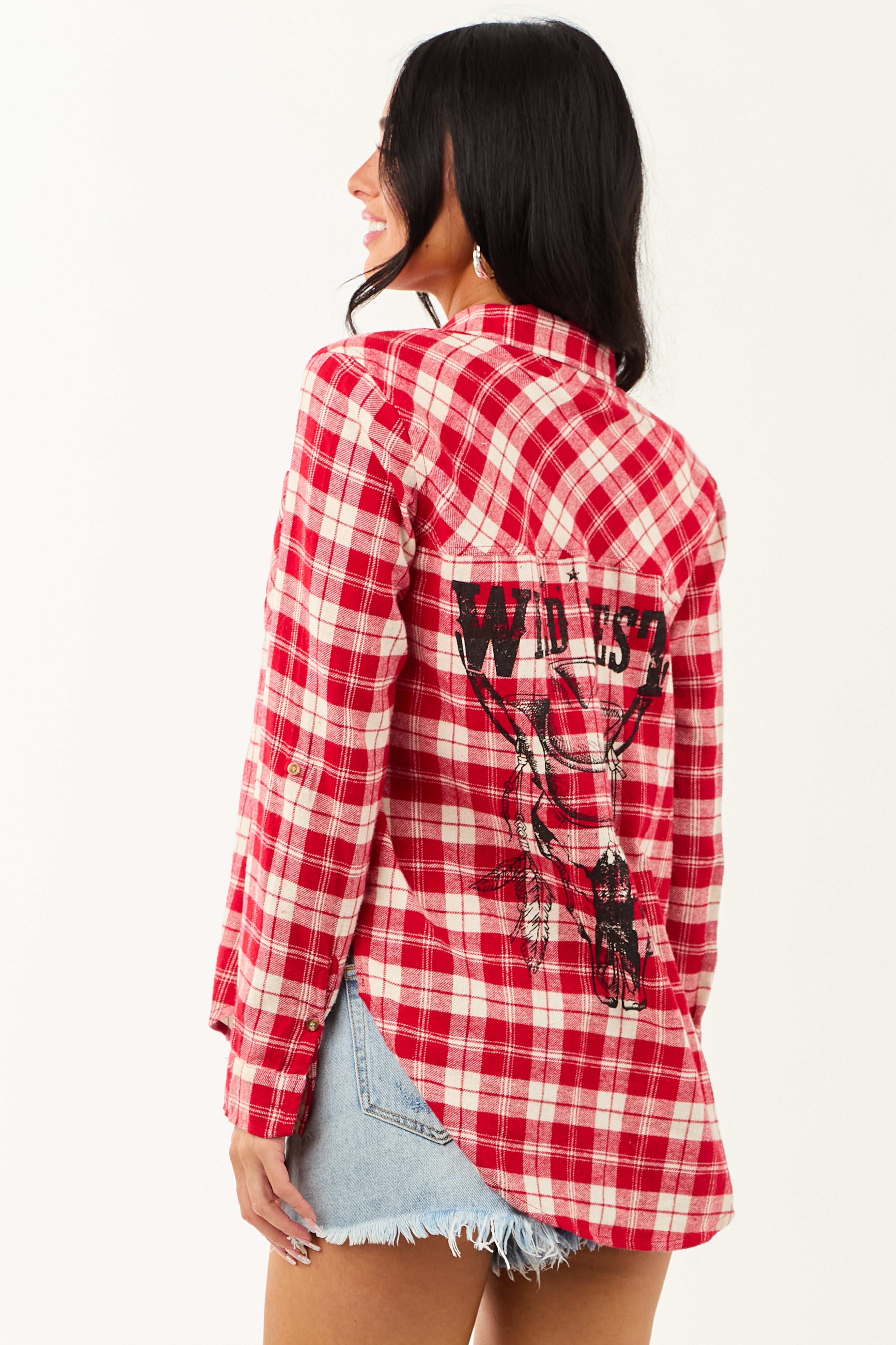 Cherry Plaid 'Wild West' Graphic Cotton Top