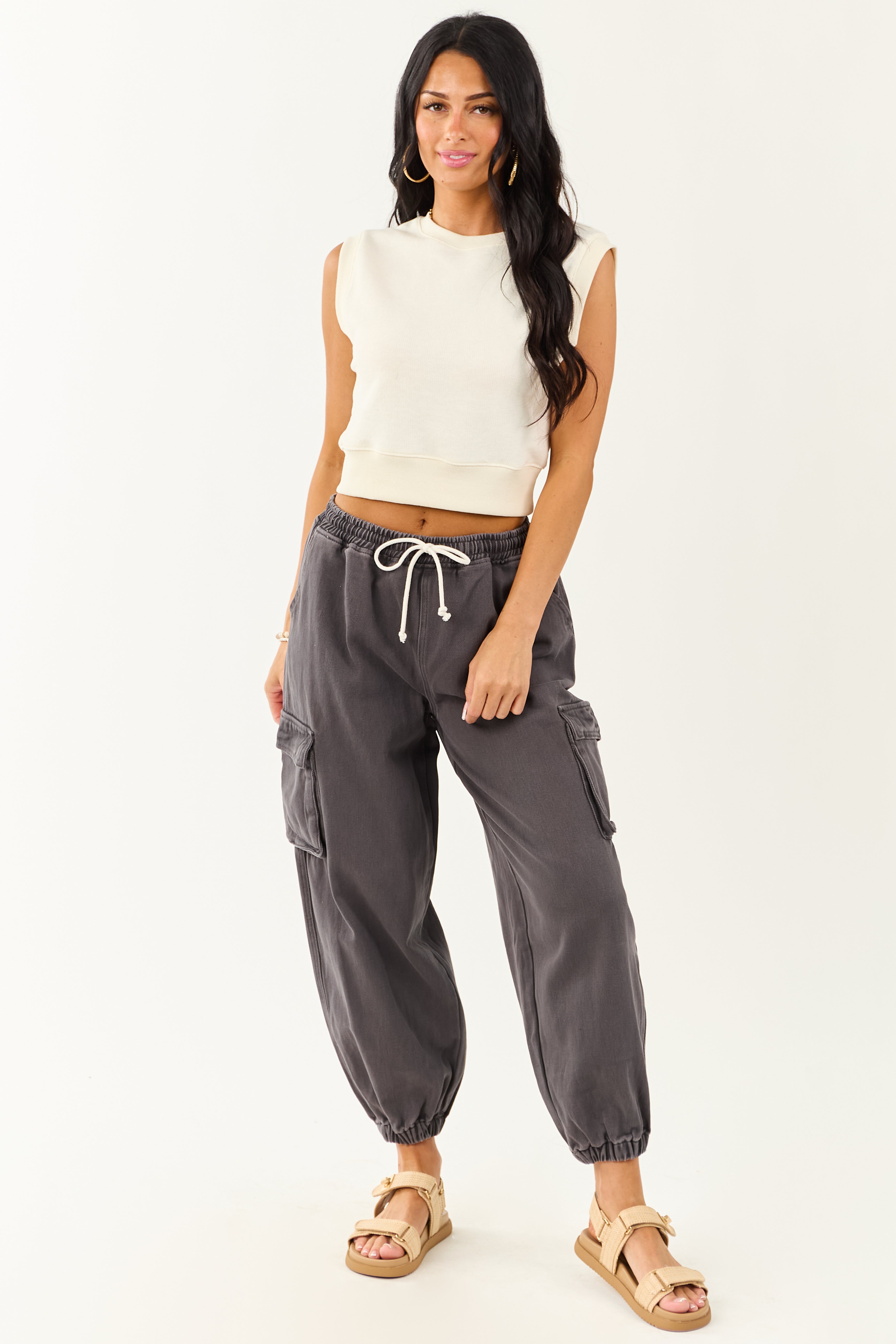 Charcoal Acid Washed Cargo Jogger Jeans