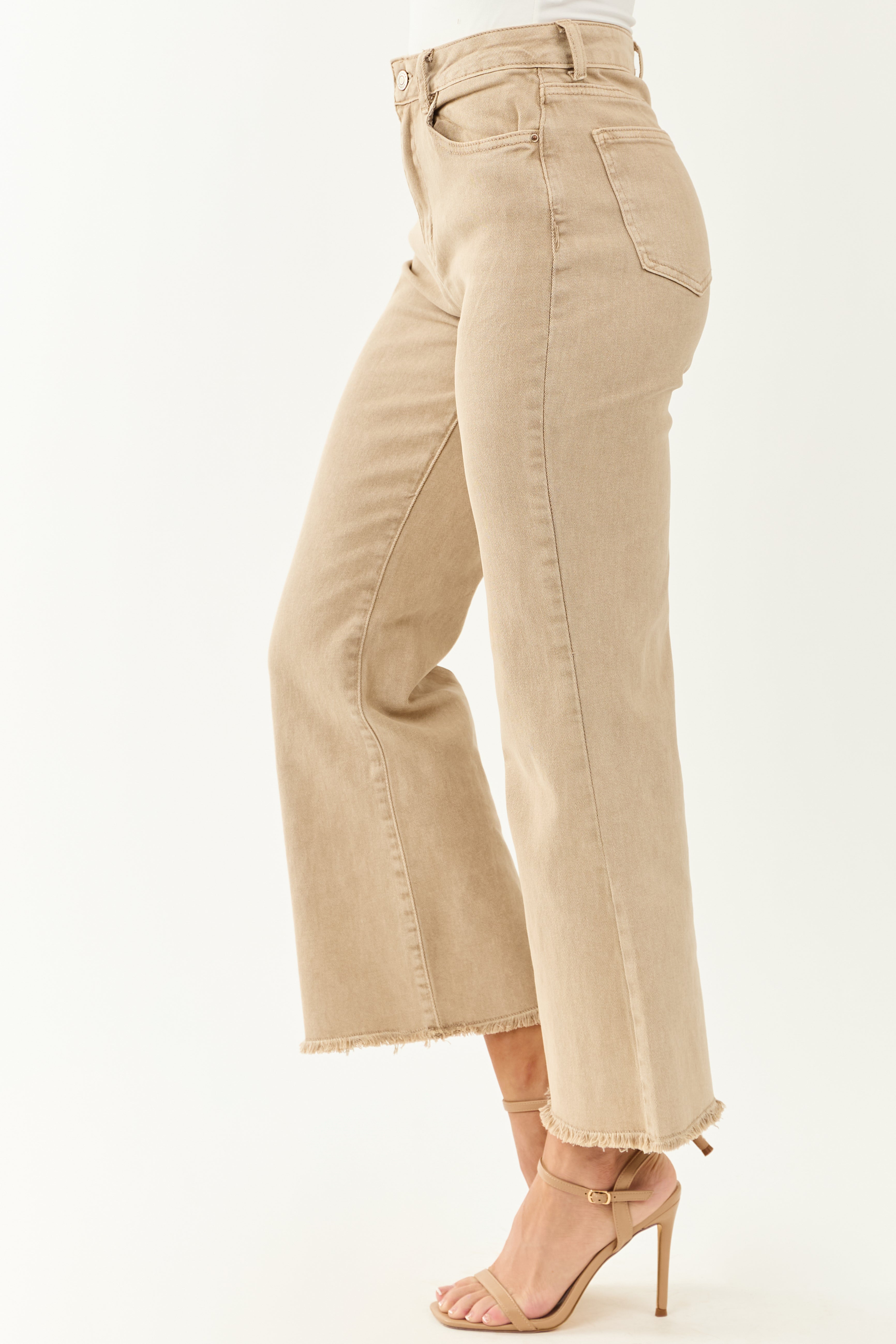 Beige Stretchy Acid Wash Bootcut Jeans