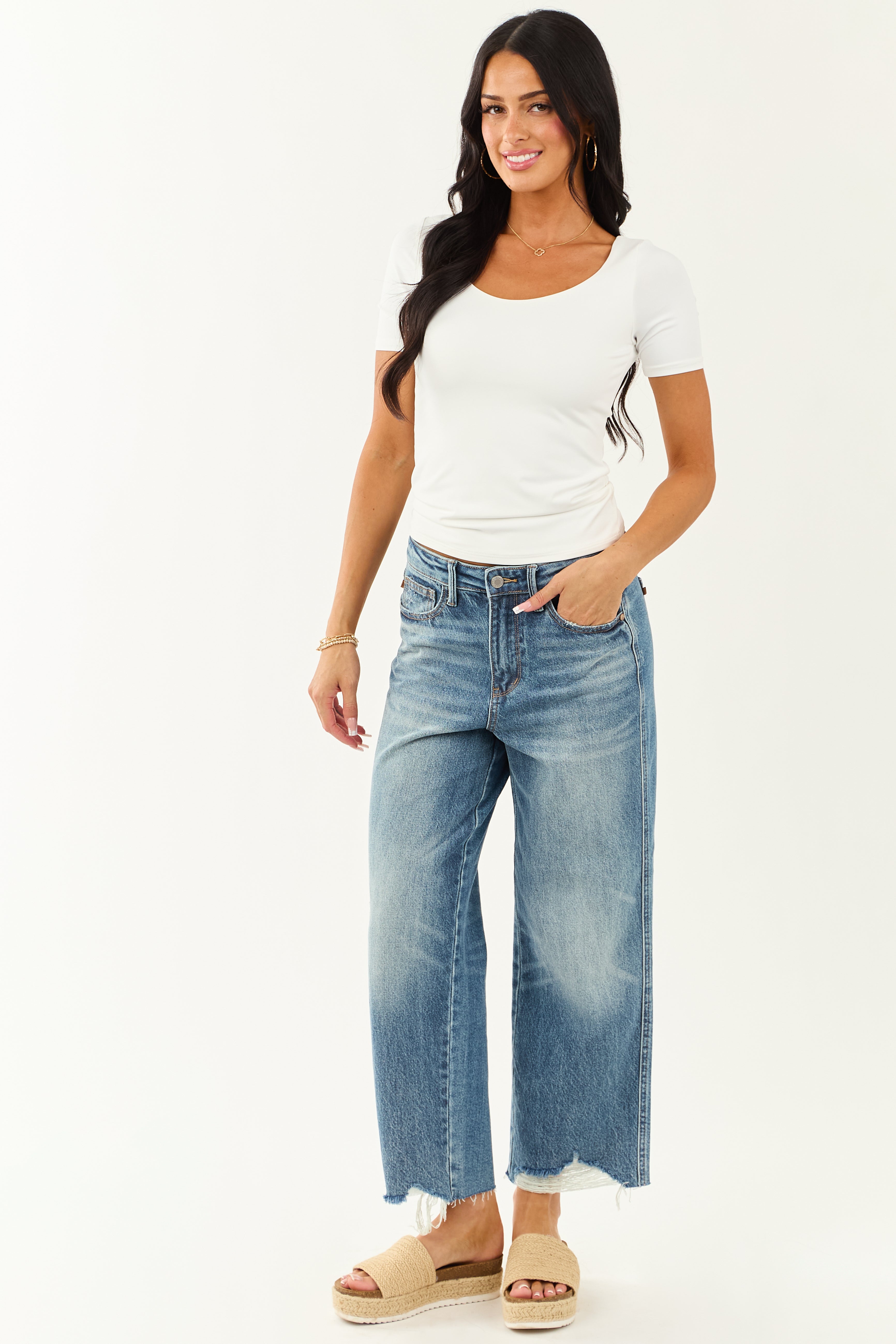 Off White Butter Knit Scoop Neck Short Sleeve Top