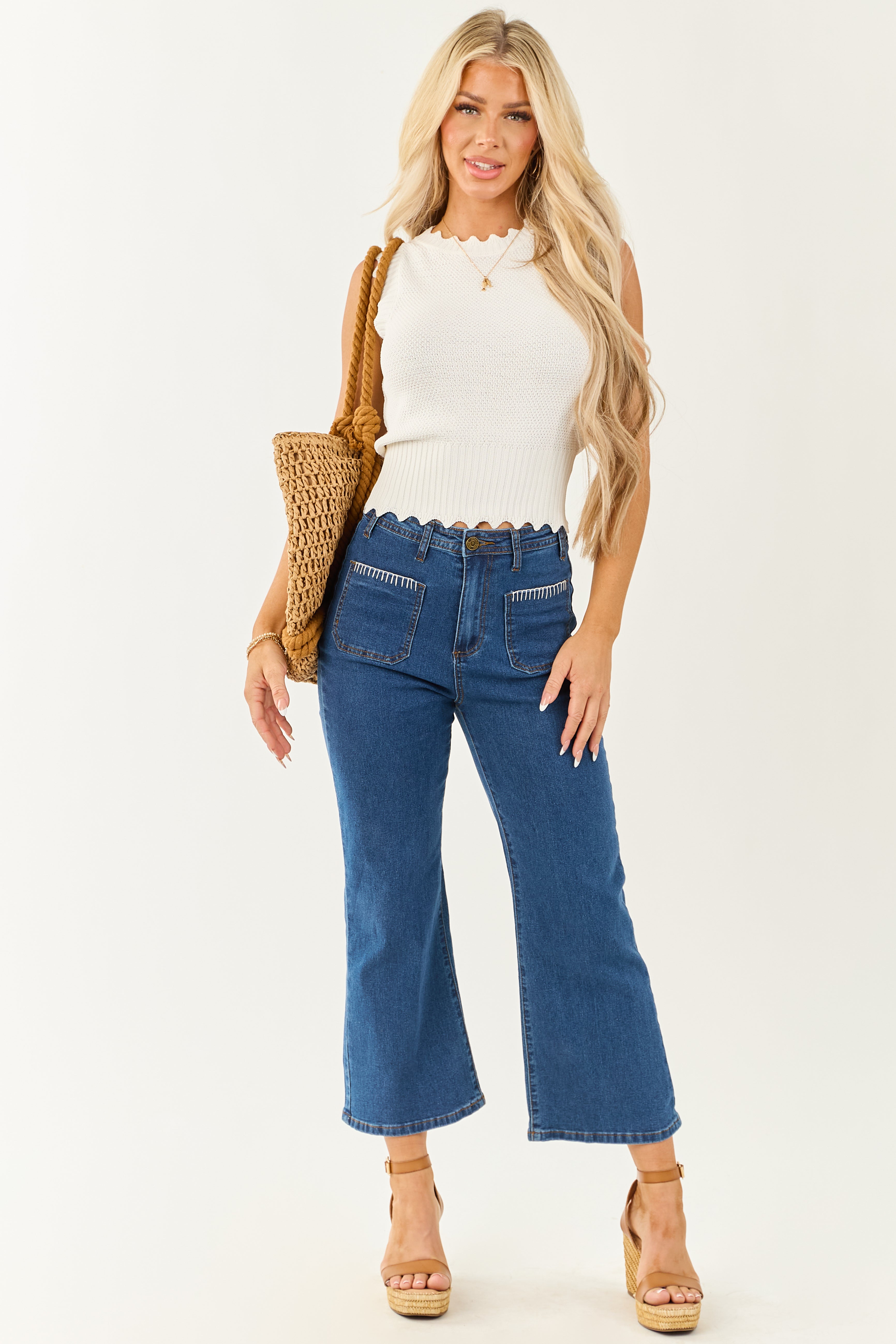 Lovelo Dark Wash Denim Stretchy Crop Straight Pants