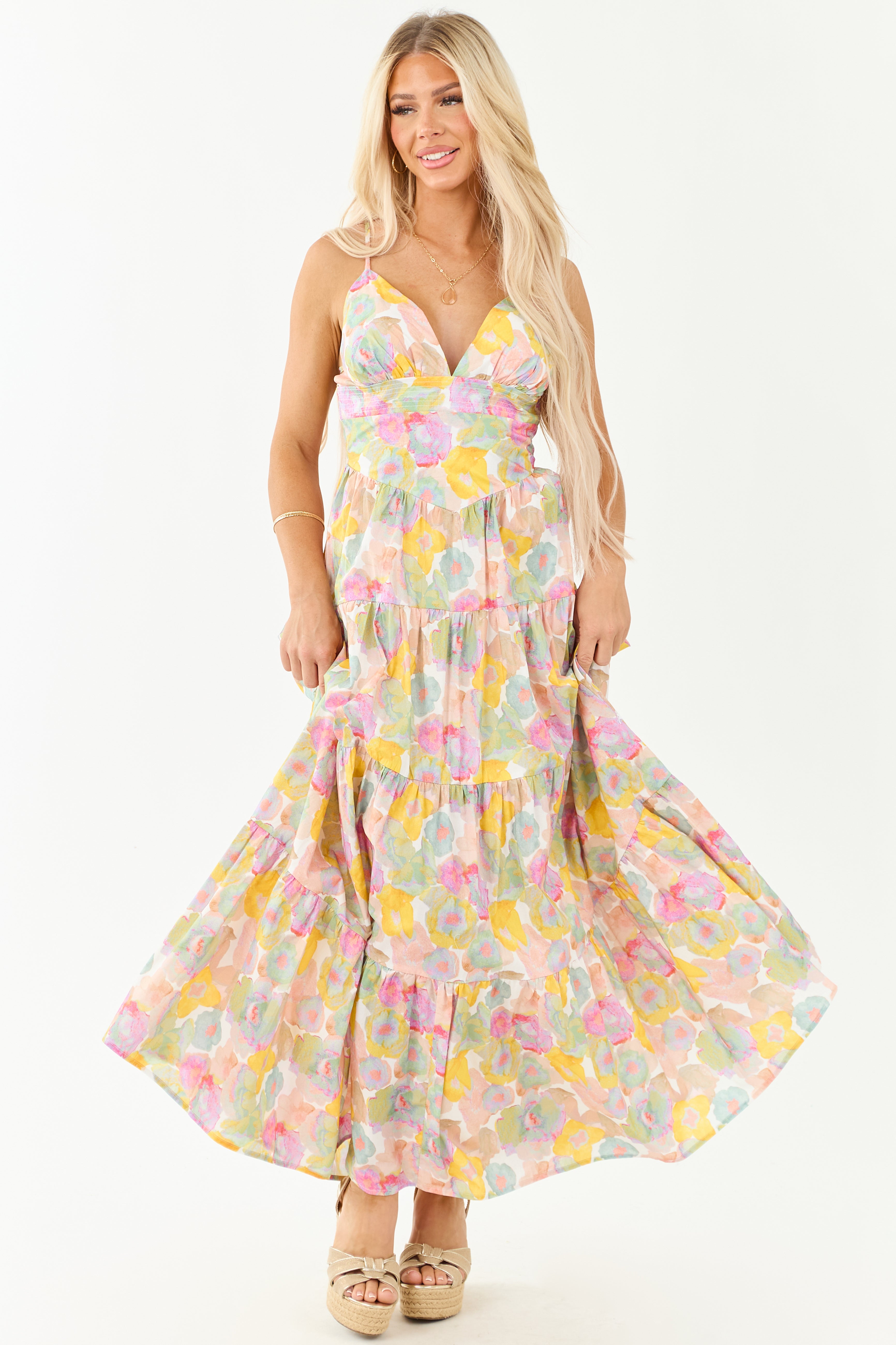 Blush Floral Print Sleeveless Cotton Maxi Dress