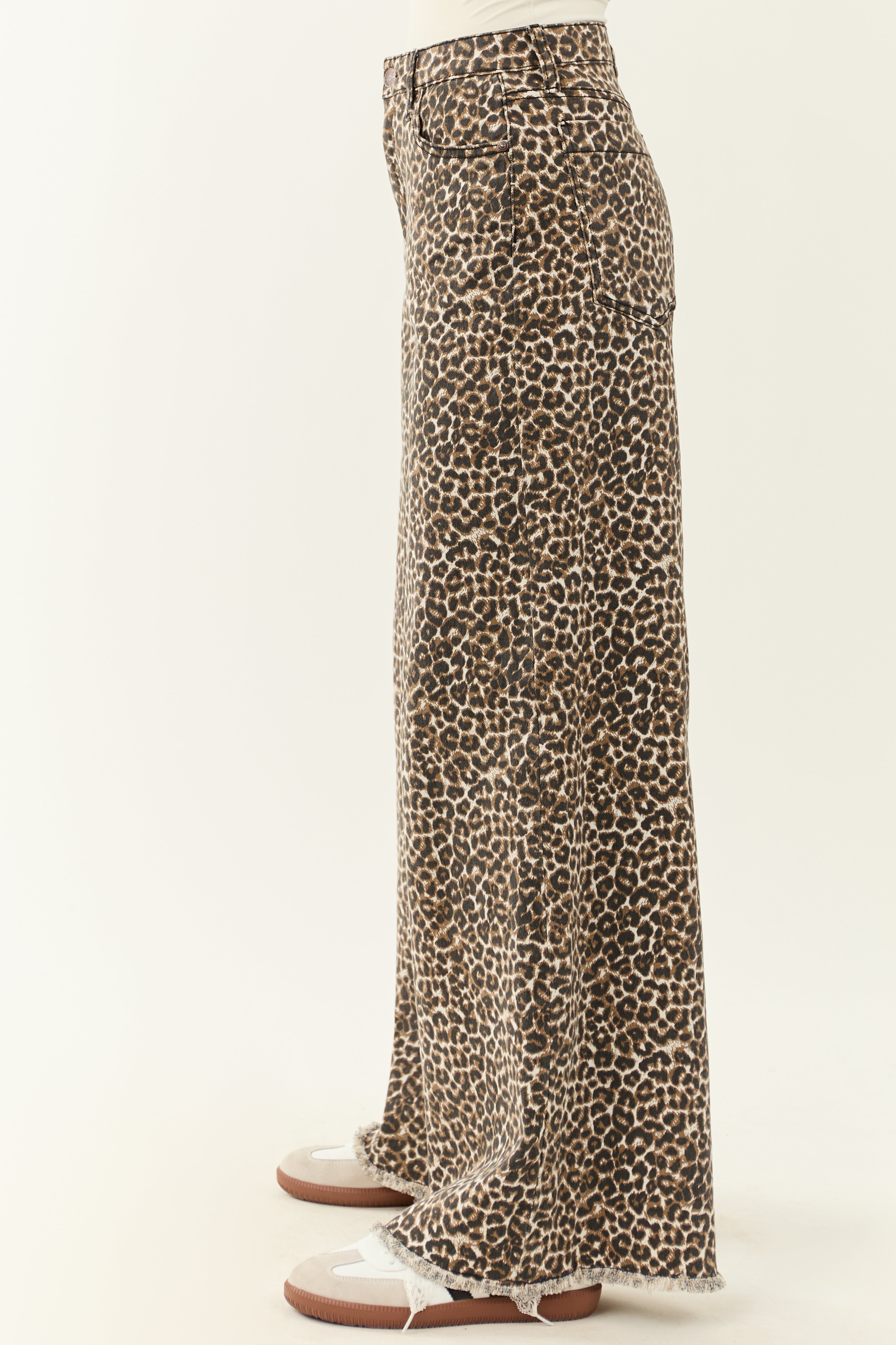 Saige Sepia Leopard Tummy Control Stretchy Wide Jeans