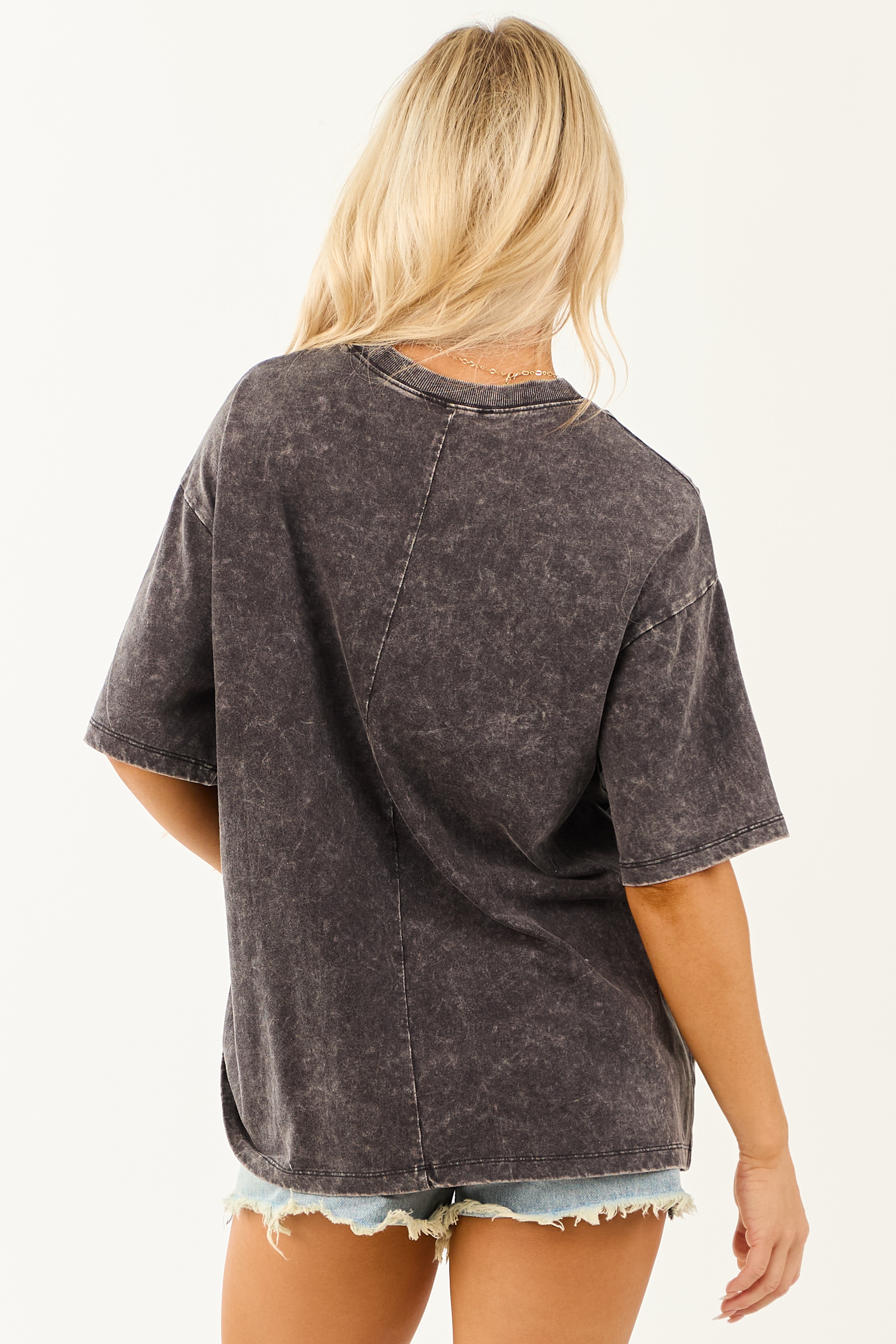 Black Acid Wash Relaxed Cotton Short Sleeve Top