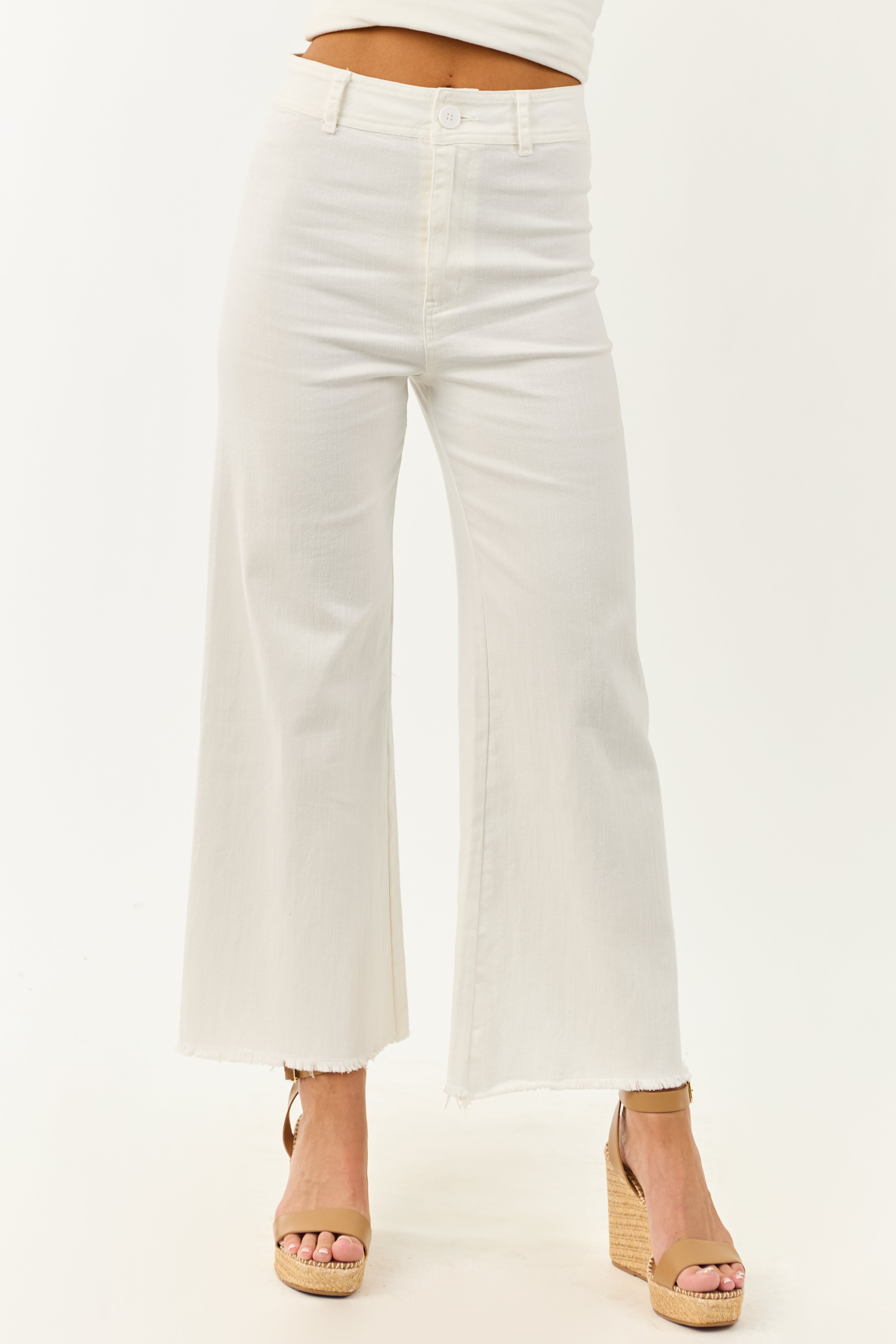 Off White Stretchy Denim Wide Leg Pants