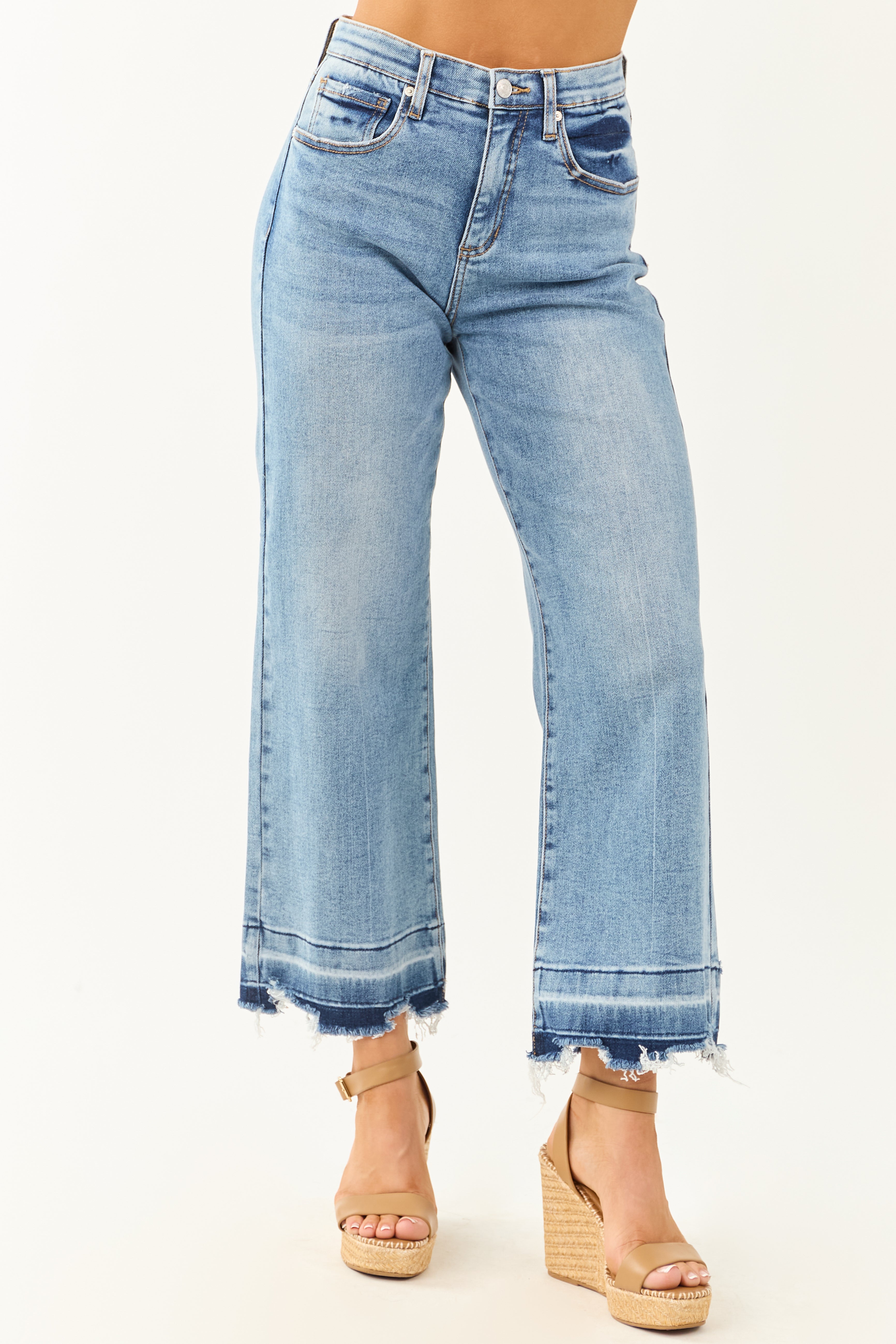 Saige Released Hem Tummy Control Stretchy Wide Jeans