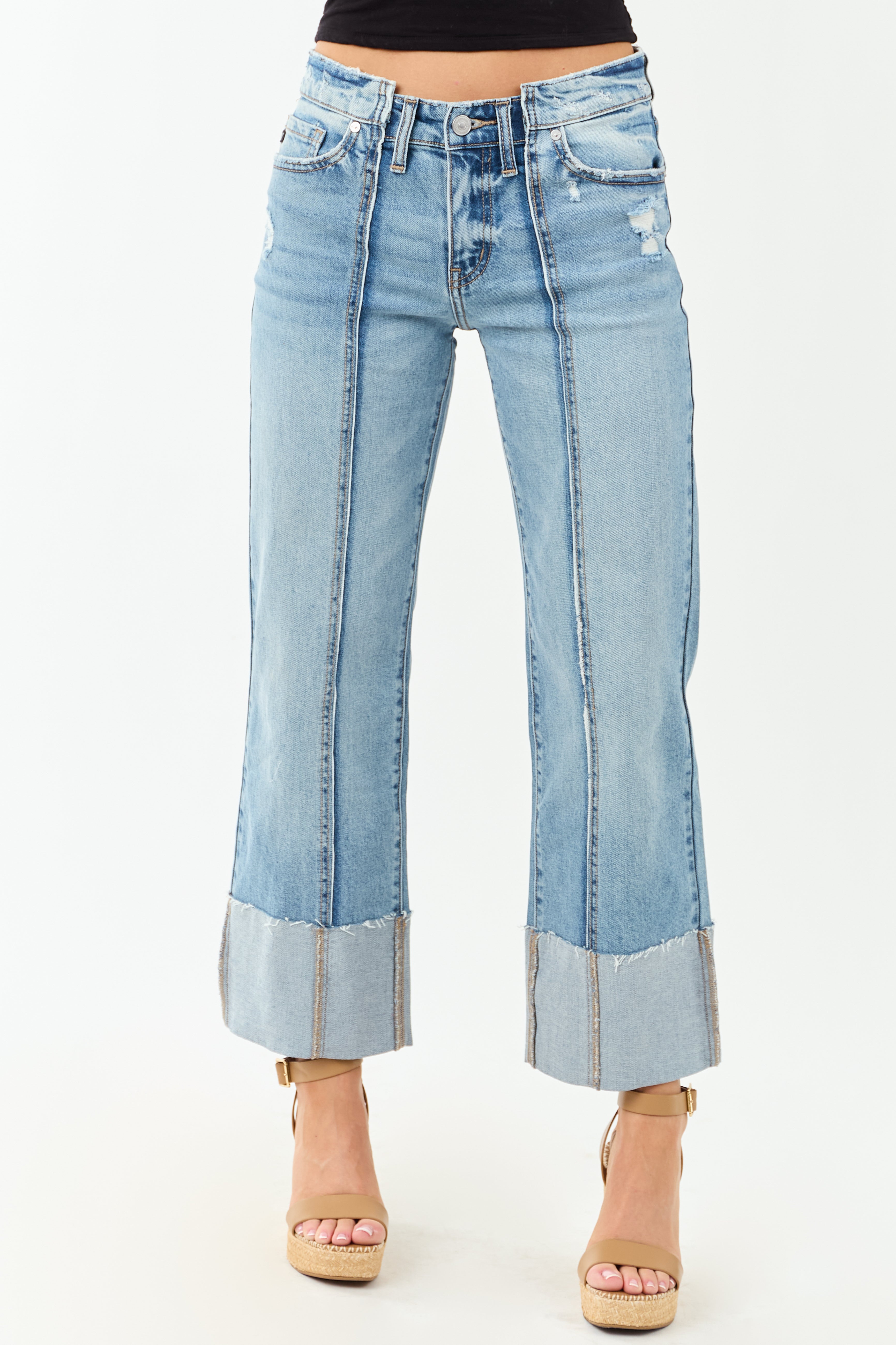 KanCan Medium Cuffed Cropped Stretchy Wide Jeans