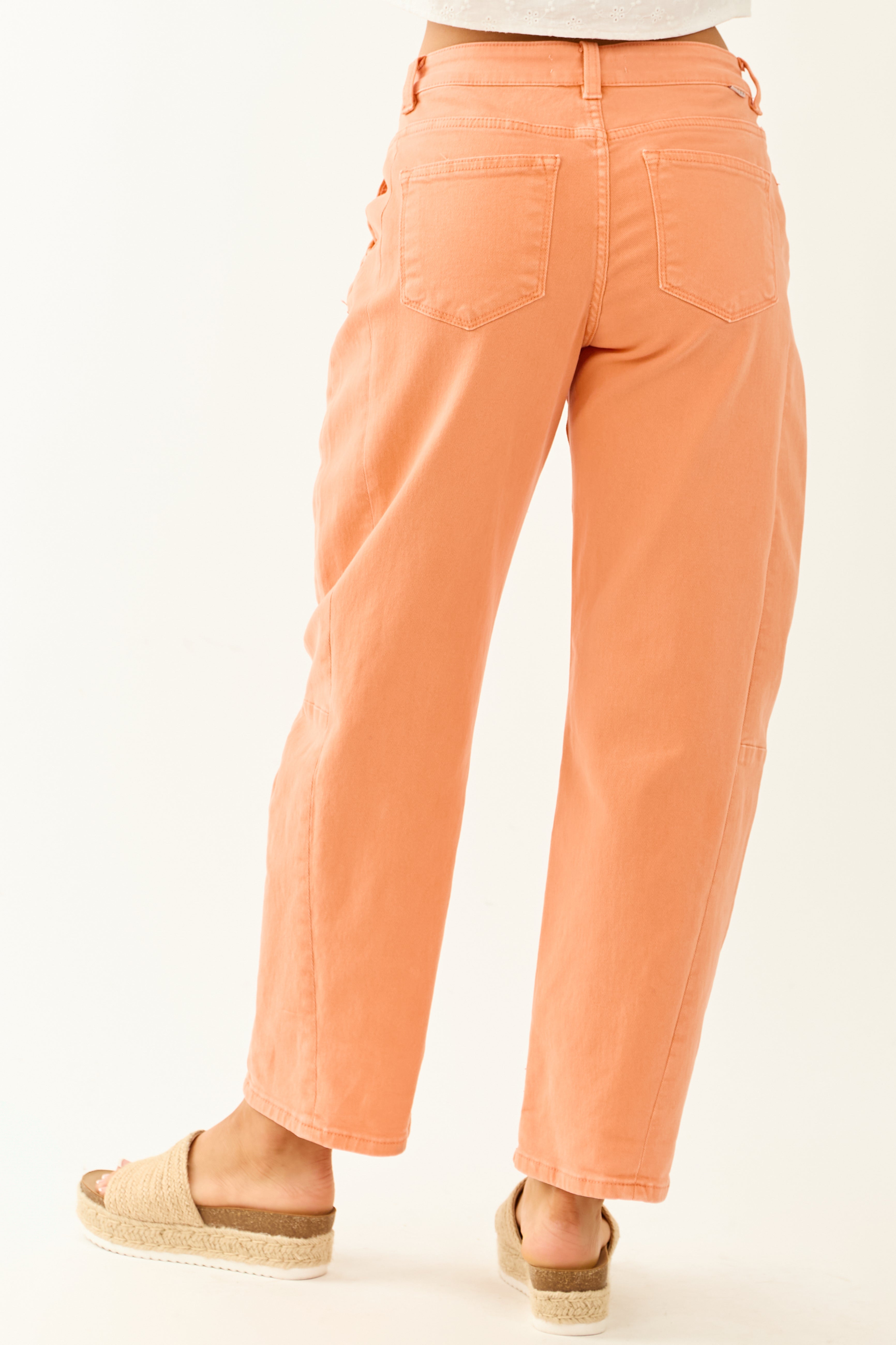 Risen Melon High Rise Cuffed Stretchy Barrel Jeans