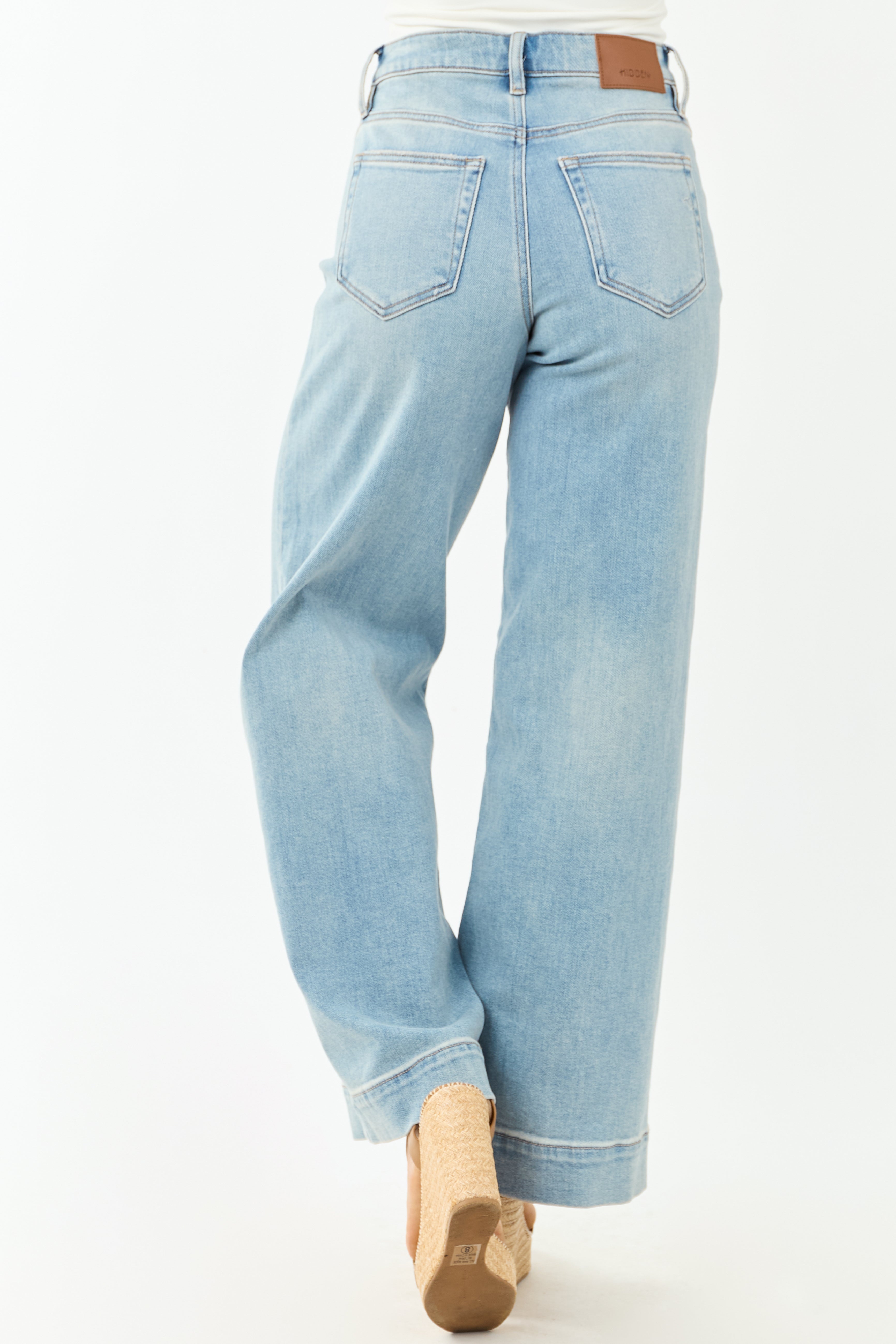 Hidden Light Wash Patch Pocket Stretchy Wide Leg Jeans